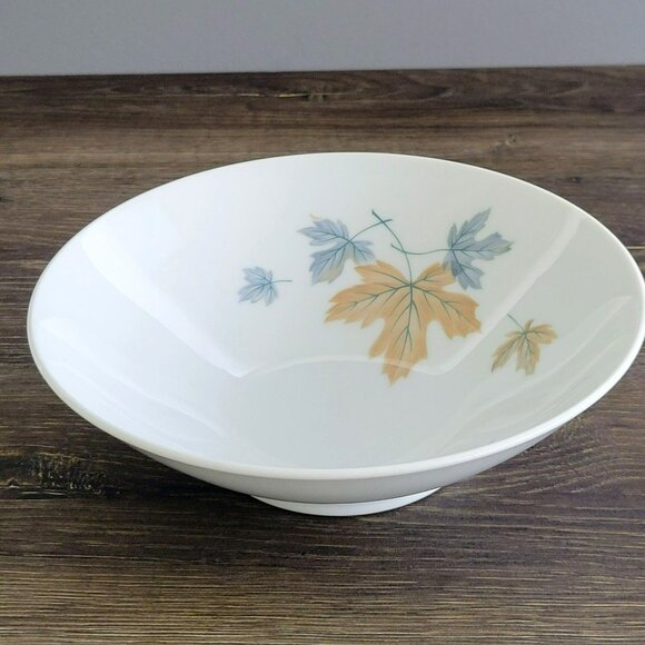 Vintage Noritake Maplewood Round Serving Bowl, Blue & Tan Autumn Leaves, c.1960s - Picture 3 of 11